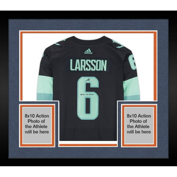 Framed Adam Larsson Seattle Kraken Autographed Navy Adidas Authentic Jersey with "Release The Kraken" Inscription and Inaugural Season Jersey Patch - Fanatics Authentic Certified