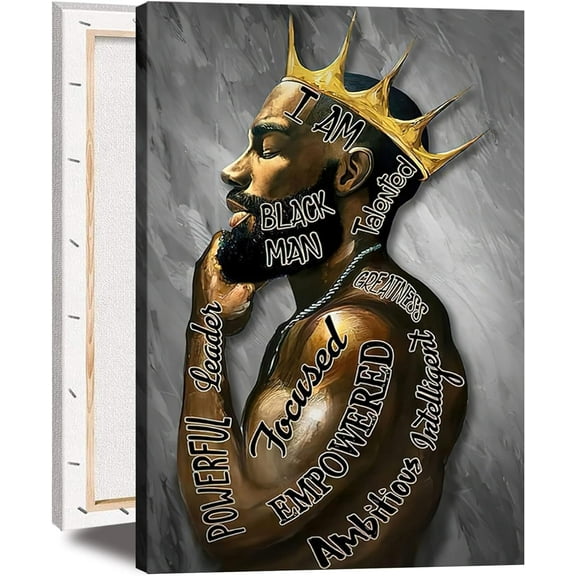 Framed African American Wall Art Man Portrait Wall Art Inspirational Black Man Motivational Quotes Afro King Poster Abstract Canvas Prints Painting Home Decor for Bedroom Living Room Ready to Hang