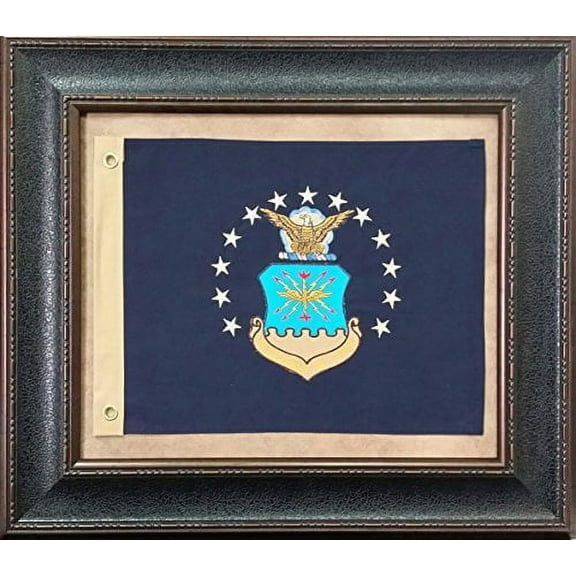 Framed Air Force Flag with Grommets | Real Cotton Cloth Embroidered Military Flag | 27L X 31W" Inches