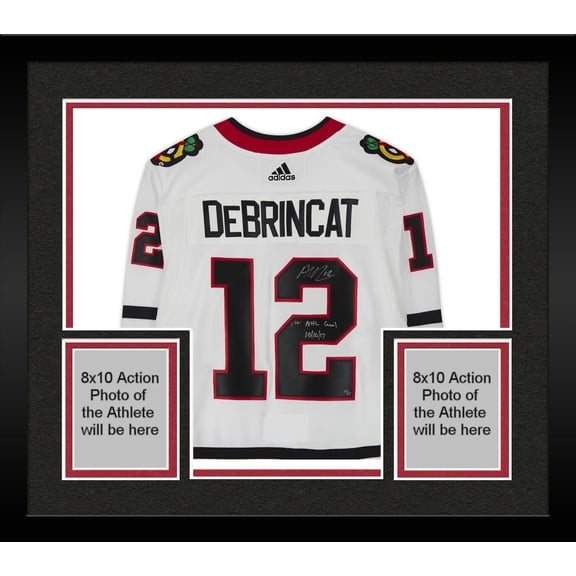 Framed Alex DeBrincat Chicago Blackhawks Autographed White Adidas Authentic Jersey with "1st NHL Goal 10/10/17" Inscription - #17 of a Limited Edition of 17 - Fanatics Authentic Certified