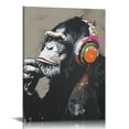 thumbnail image 1 of -Framed Animal Music Gorilla Canvas Printed Painting Modern Funny Thinking Monkey with Headphone Wall Art for Home Decor Ready to Hang 12 * 16 inches/16 * 20 inches, 1 of 5