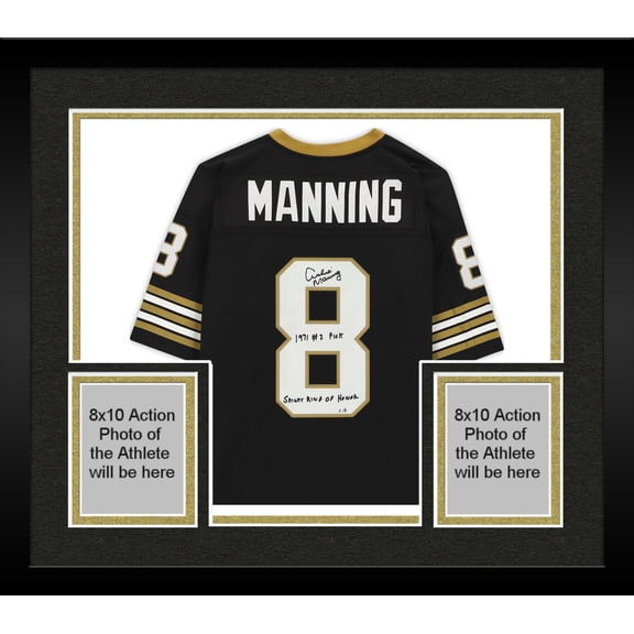 Framed Archie Manning New Orleans Saints Autographed Mitchell & Ness Black Replica Jersey with Dual Inscriptions - Limited Edition of 8 - Fanatics Authentic Certified