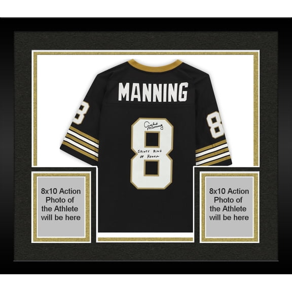 Framed Archie Manning New Orleans Saints Autographed Mitchell & Ness Black Replica Jersey with "Saints Ring of Honor" Inscription - Fanatics Authentic Certified