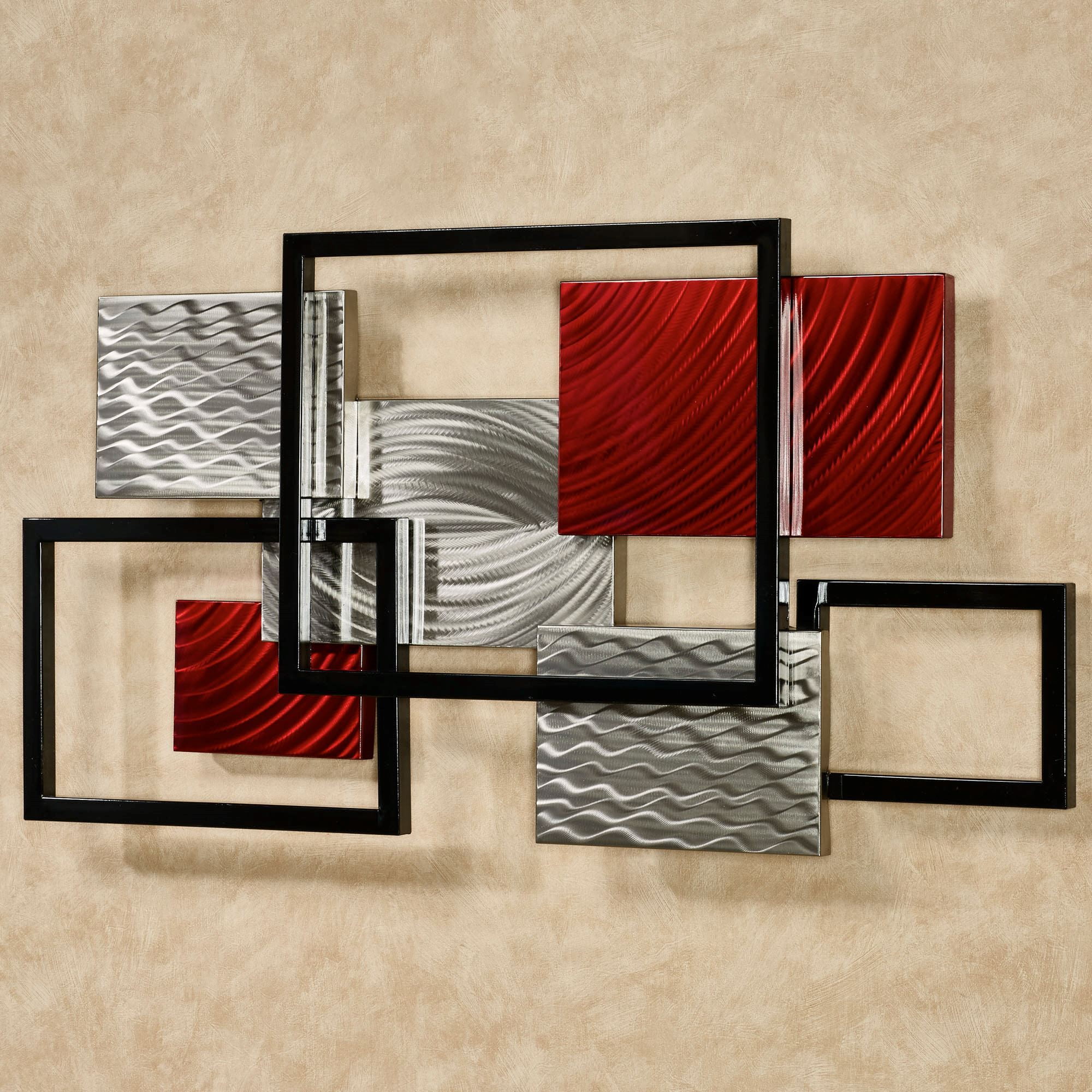 Black and Red Stainless Steel Framed Wall Sculpture