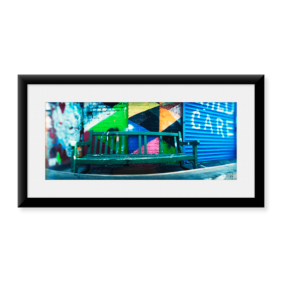 Framed Art Print, Bench outside a building by Panoramic Images, 16-7/8" x 25-7/8"