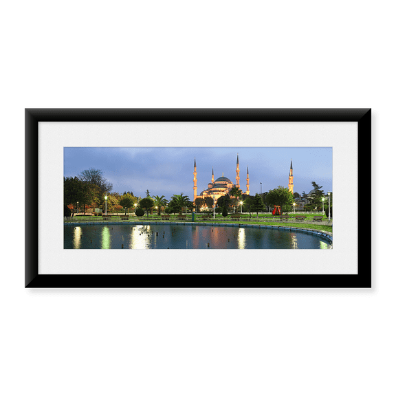 Framed Art Print, Blue Mosque Lit Up at Dusk by Panoramic Images, 11-7/8" x 17-7/8"