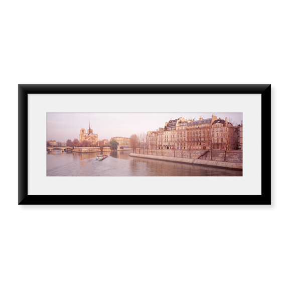 Framed Art Print, Buildings Near Seine River by Panoramic Images, 37-7/8" x 13-7/8"