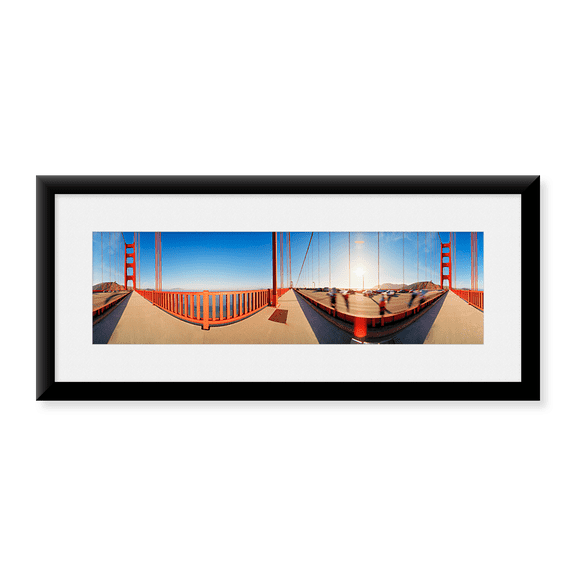 Framed Art Print, Group of people on a suspension bridge by Panoramic Images, 25-7/8" x 9-7/8"