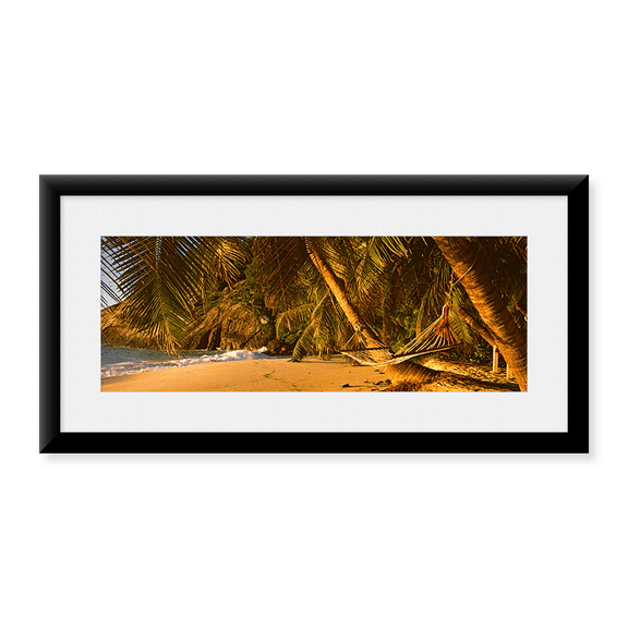 Framed Art Print, Hammock between two palm trees by Panoramic Images, 25-7/8" x 9-7/8"