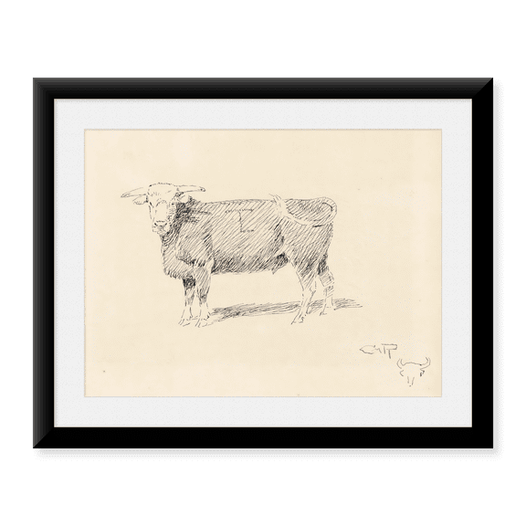 Framed Art Print, Hereford Steer by Charles Marion Russell, 17-7/8" x 21-7/8"