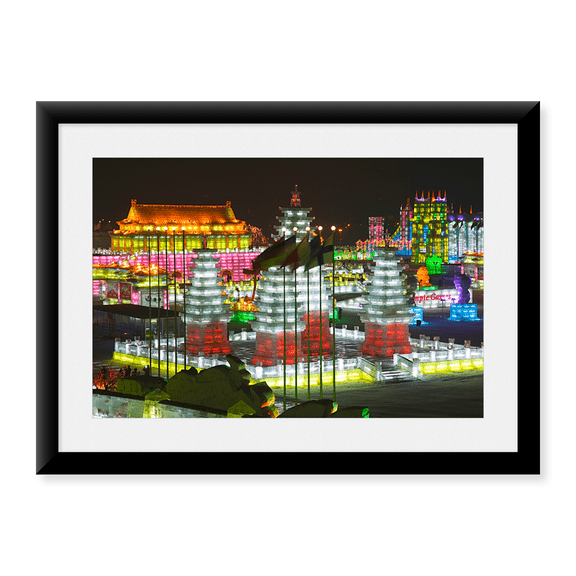 Framed Art Print, Ice buildings at the Harbin International Ice and Snow Sculpture Festival by Panoramic Images, 17-7/8" x 21-7/8"
