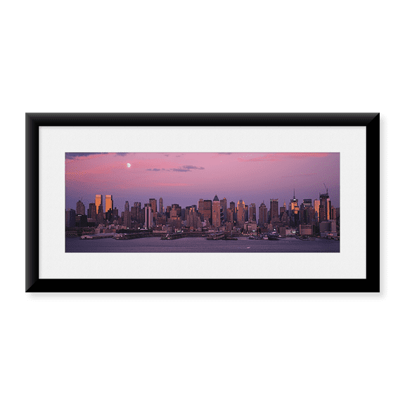 Framed Art Print, New York with Purple night Sky and Moon by Panoramic Images, 31-7/8" x 11-7/8"