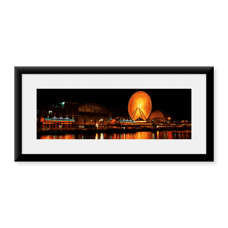 Framed Art Print, Night Navy Pier Chicago IL USA by Panoramic Images, 25-7/8" x 9-7/8"