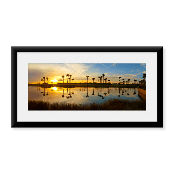Framed Art Print, Reflection of trees in water at sunset by Panoramic Images, 11-7/8" x 17-7/8"