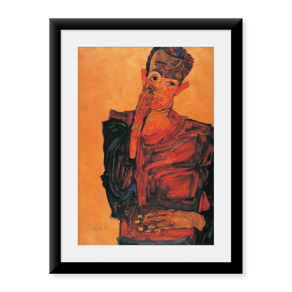 Framed Art Print, Self-Portrait with Hand to Cheek 1910 by Egon Schiele, 17-7/8" x 21-7/8"