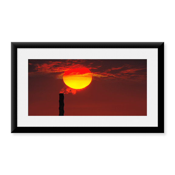 Framed Art Print, Smoke stack in sunset by Panoramic Images, 11-7/8" x 17-7/8"