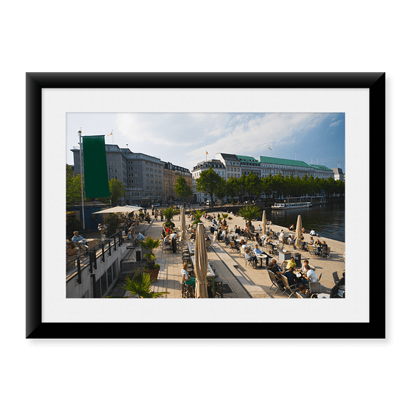 Framed Art Print, Tourists at a sidewalk cafe by Panoramic Images, 17-7/8" x 21-7/8"