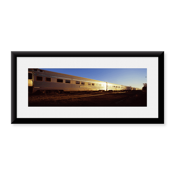Framed Art Print, Train moving on railroad tracks by Panoramic Images, 37-7/8" x 13-7/8"