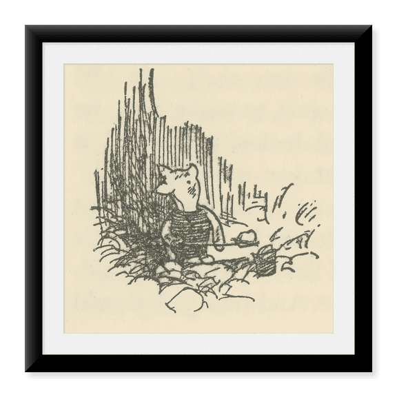 Framed Art Print, Winnie-the-Pooh 1926 - At the Bottom of the Pit by Ernest H Shepard, 17-7/8" x 21-7/8"