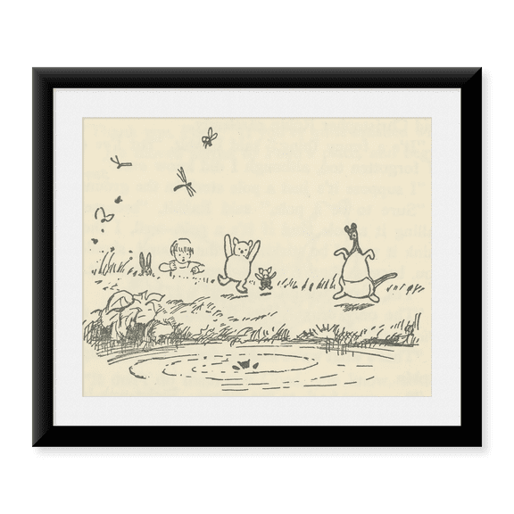 Framed Art Print, Winnie-the-Pooh 1926 - Roo's Fallen In by Ernest H Shepard, 17-7/8" x 21-7/8"