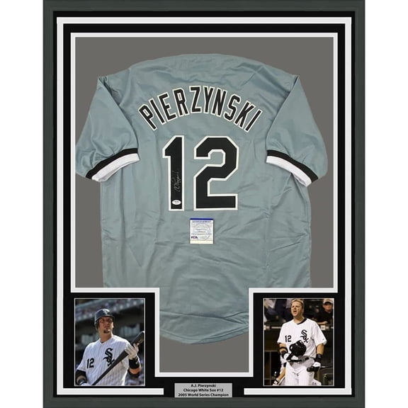Framed Autographed/Signed AJ A.J. Pierzynski 35x39 Chicago Grey Baseball Jersey PSA/DNA COA