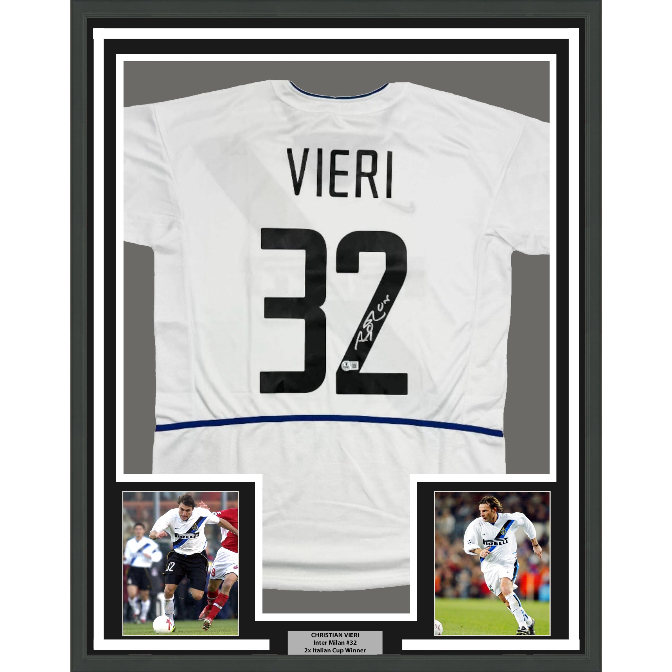 Framed Autographed/Signed Christian Vieri 35x39 Inter Milan White ...