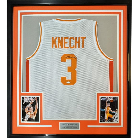 Framed Autographed/Signed Dalton Knecht 35x39 Tennessee White College Basketball Jersey PSA COA