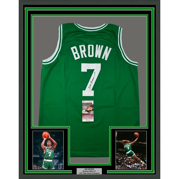 Framed Autographed/Signed Dee Brown 35x39 Boston Green Basketball Jersey JSA COA