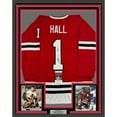 thumbnail image 1 of Framed Autographed/Signed Glenn Hall 35x39 Chicago Red Hockey Jersey JSA COA, 1 of 2