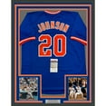 thumbnail image 1 of Framed Autographed/Signed Howard Johnson HOJO 35x39 New York Blue Baseball Jersey JSA COA, 1 of 2