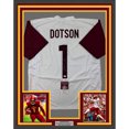thumbnail image 1 of Framed Autographed/Signed Jahan Dotson 35x39 Washington White Football Jersey JSA COA, 1 of 2