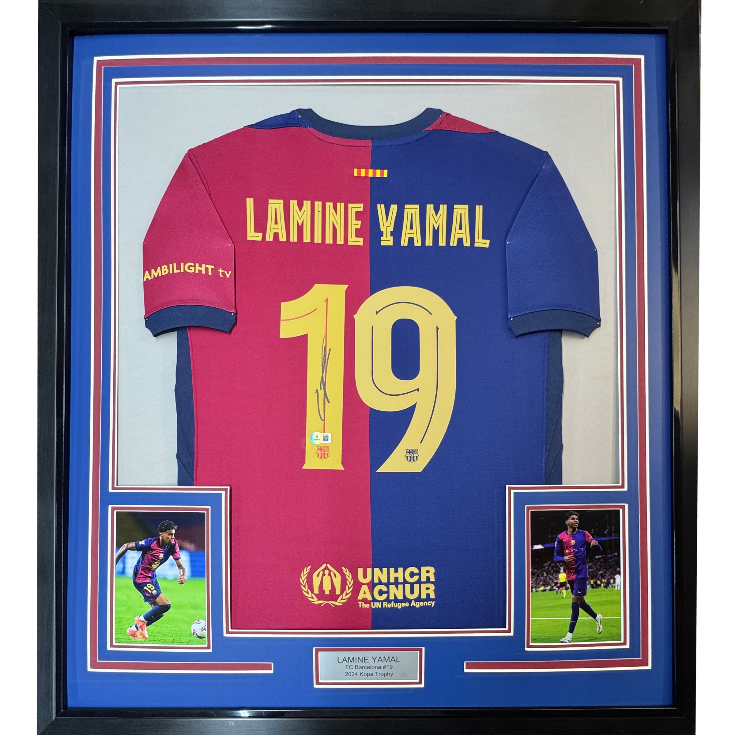 Framed Autographed Signed Lamine Yamal 35x39 FC Barcelona Blue Soccer framed-autographed-signed-lamine-yamal-35x39-fc-barcelona-blue-soccer