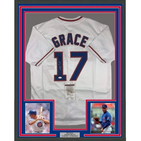 Framed Autographed/Signed Mark Grace 35x39 Chicago White Baseball Jersey JSA COA