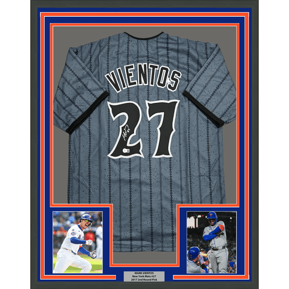 Framed Autographed/Signed Mark Vientos 35x39 New York CIty Connect Grey Baseball Jersey Beckett BAS COA