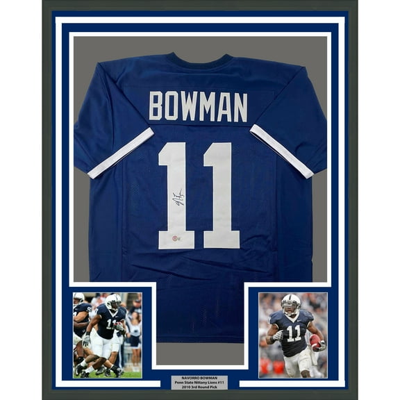 Framed Autographed/Signed NaVorro Bowman 35x39 Penn State Blue College Football Jersey Beckett BAS COA
