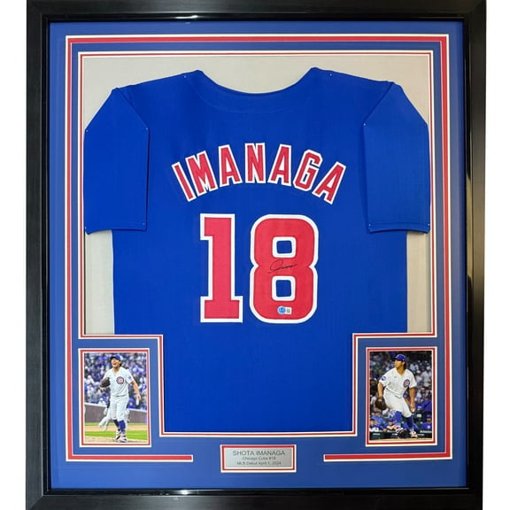 Framed Autographed/Signed Shota Imanaga 35x39 Chicago Blue Baseball Jersey Beckett BAS COA