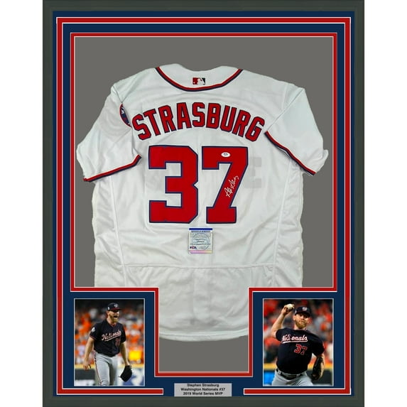 Framed Autographed/Signed Stephen Strasburg 35x39 Washington White Baseball Jersey PSA/DNA COA