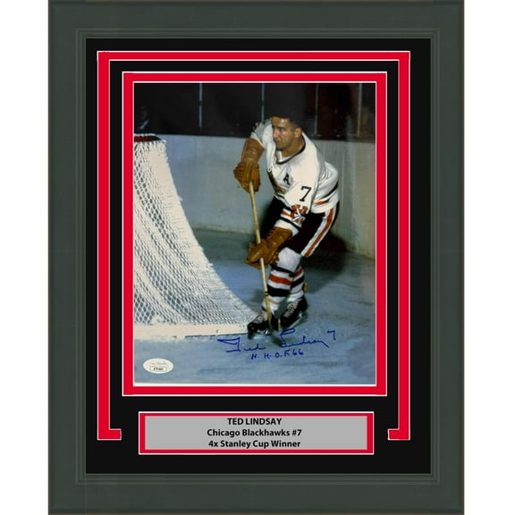 Framed Autographed/Signed Ted Lindsey Chicago Blackhawks 8x10 Hockey Photo JSA COA