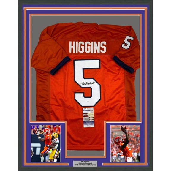 Framed Autographed/Signed Tee Higgins 35x39 Clemson Orange College Football Jersey JSA COA