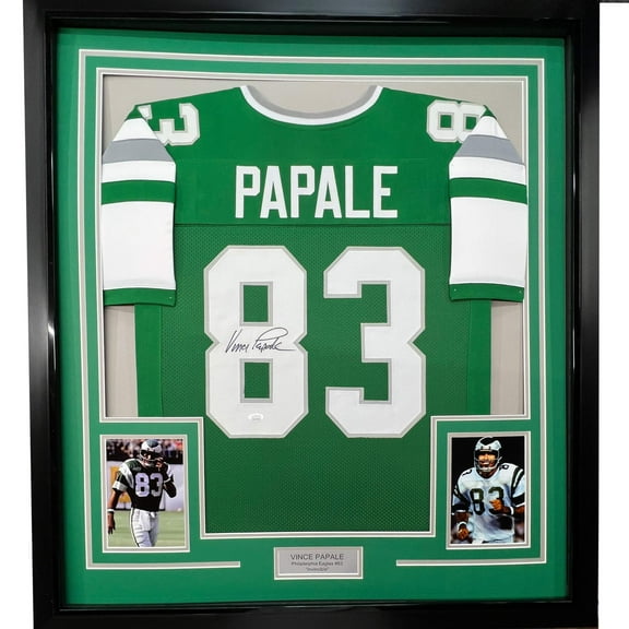 Framed Autographed/Signed Vince Papale 35x39 Philadelphia Green Football Jersey JSA COA