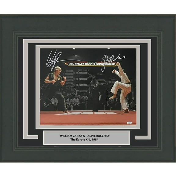 Framed Autographed/Signed William Zabka Ralph Macchio The Karate Kid Cobra Kai 16x20 Photo JSA COA