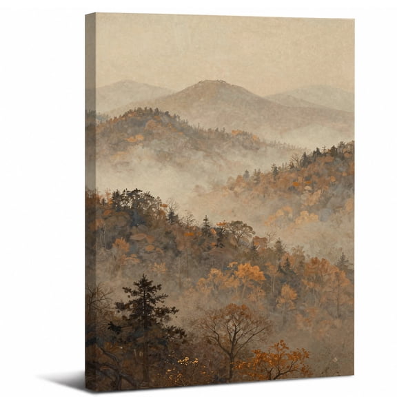 Framed Autumn Mountain Forest Canvas Wall Art Decor,Neutral Fall Woodland Scenery Artwork abstract canvas print for bathroom bedroom living room