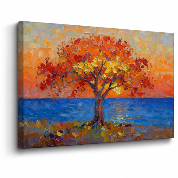 Framed Autumn Tree Canvas Wall Art Bedroom Decor Orange Blue Fall Leaves abstract canvas print for bathroom bedroom living room