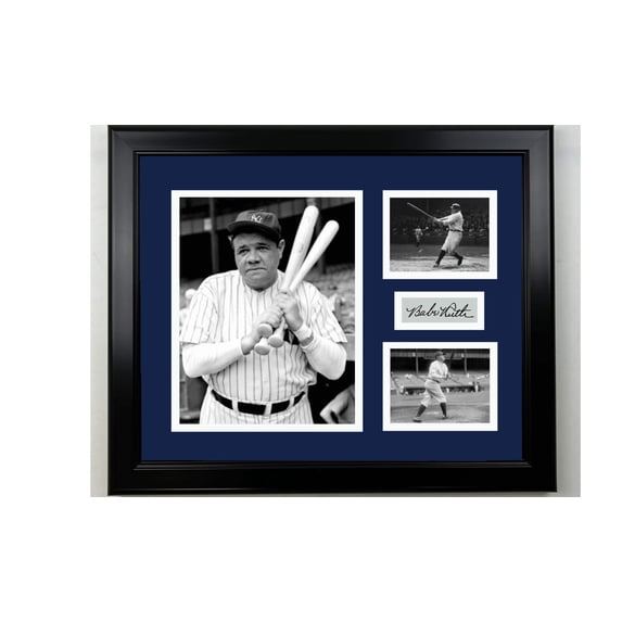 Framed Babe Ruth New York Yankees Facsimile Laser Engraved Signature Baseball 14x11 3 Photo Collage