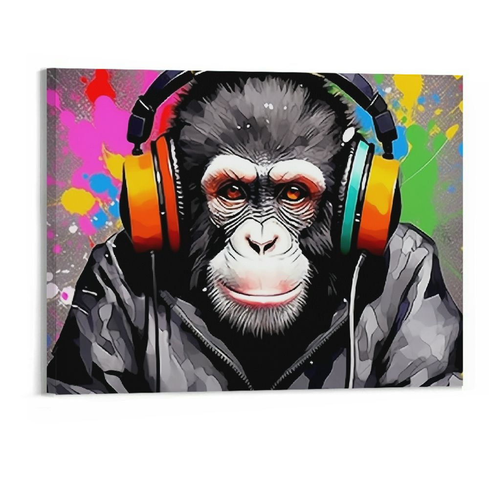 Framed Banksy Graffiti Canvas Wall Art Funny Animal Wall Decor Poster