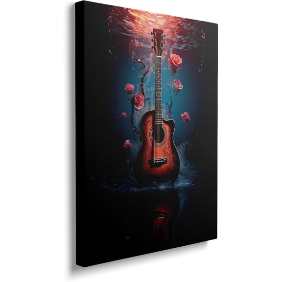 Framed Banksy Graffiti Colorful Guitar Rose Floral Flower Canvas Wall Art Cool Pop Music Rock Punk Decor Poster For Living Room Bedroom Home Office Artwork Gift Ready To Hang (12x16 Inches)