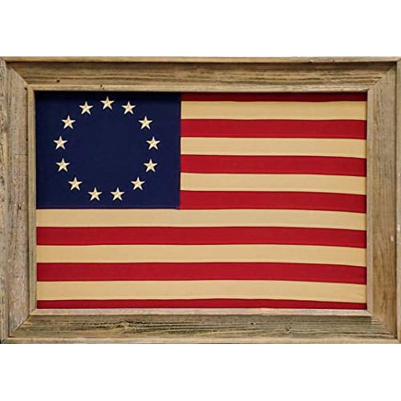 Framed Barnwood Betsy Ross Flag | Real Cotton Cloth Embroidered Flag in Real Barnwood Frame | 30L X 42W" Inches