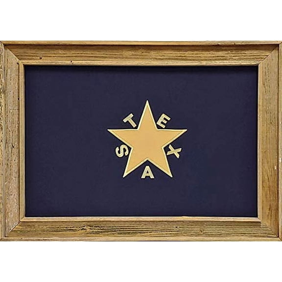 Framed Barnwood De Zavala Blue Texas Flag | Real Cotton Cloth Embroidered Flag in Real Barnwood Frame | 28L X 40W" Inches