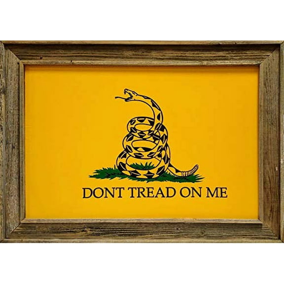 Framed Barnwood Don't Tread On Me Flag | Real Cotton Cloth Embroidered Flag in Real Barnwood Frame | 28L X 40W" Inches