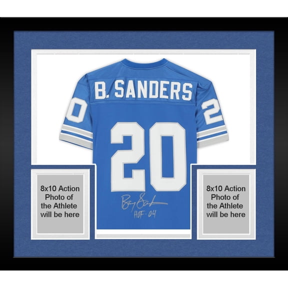 Framed Barry Sanders Detroit Lions Autographed Mitchell & Ness Light Blue Authentic Jersey with "HOF 04" Inscription - Fanatics Authentic Certified